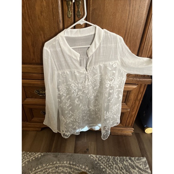 SHEIN  White‎ Embroidered Long Sleeved Tunic Size L. top blousel - Picture 1 of 10